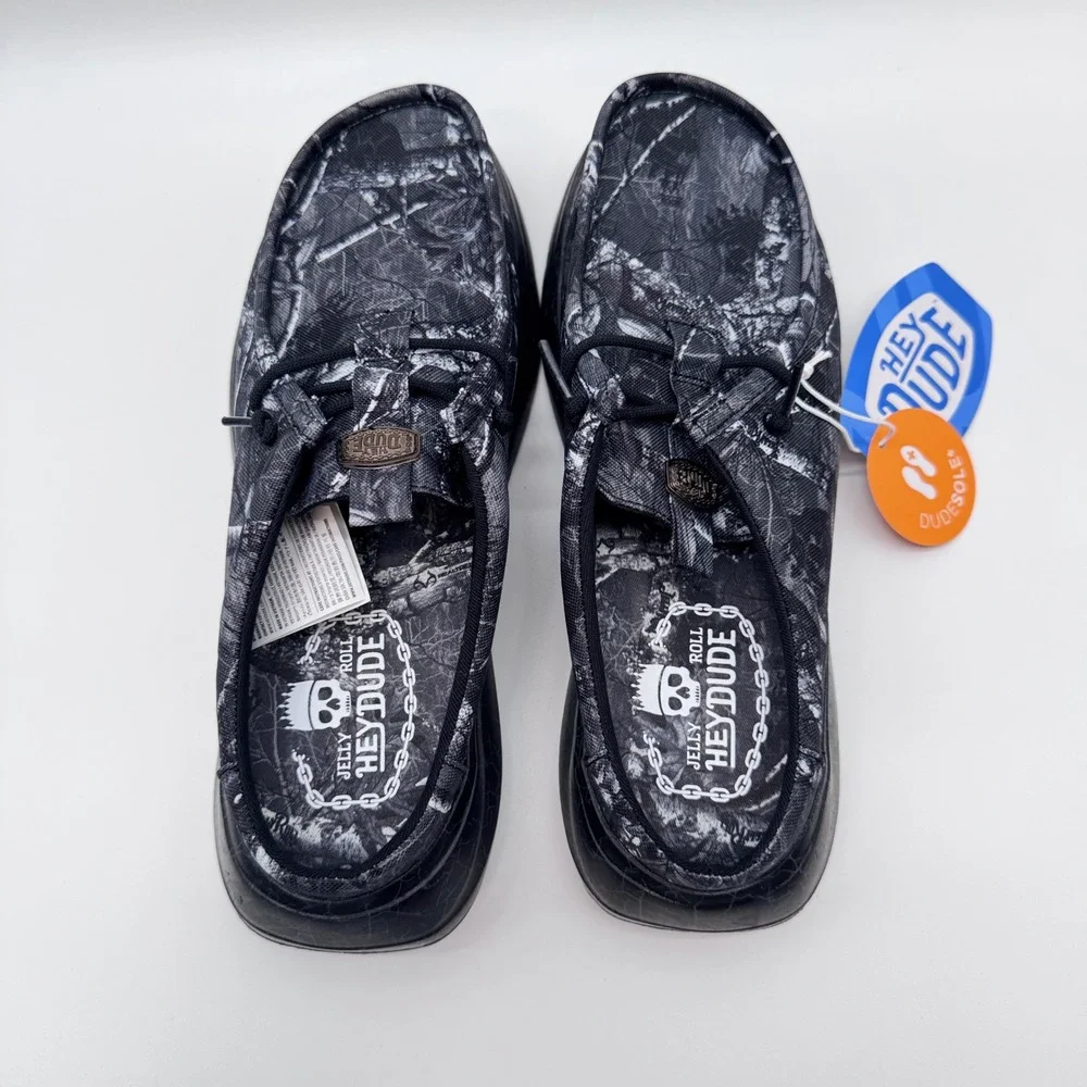 Hey Dude Jelly Roll Wally Comf Slip Black Camo Mens Loafers 45751-0DQ Size 9